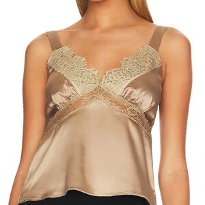 Heartloom Tan Satin Camisole with Lace Trim